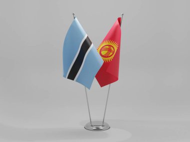 Kırgızistan - Botswana İşbirliği Bayrakları, Beyaz Arkaplan - 3D Render. Tarihi bayrak