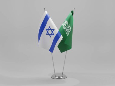 Suudi Arabistan - İsrail İşbirliği Bayrakları, Beyaz Arkaplan - 3D Render