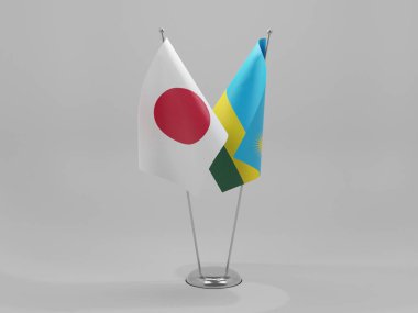 Rwanda - Japonya İşbirliği Bayrakları, Beyaz Arkaplan - 3D Render
