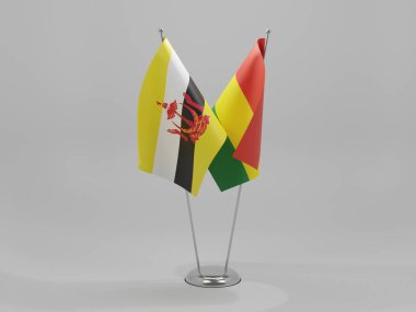 Bolivya - Brunei İşbirliği Bayrakları, Beyaz Arkaplan - 3D Render