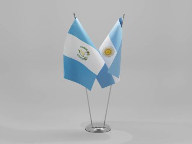 Arjantin - Guatemala İşbirliği Bayrakları, Beyaz Arkaplan - 3D Render