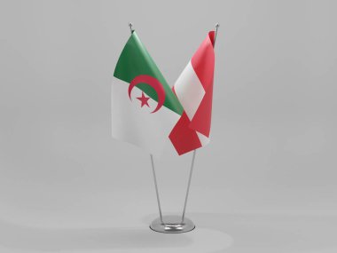 Avusturya - Cezayir İşbirliği Bayrakları, Beyaz Arkaplan - 3D Render
