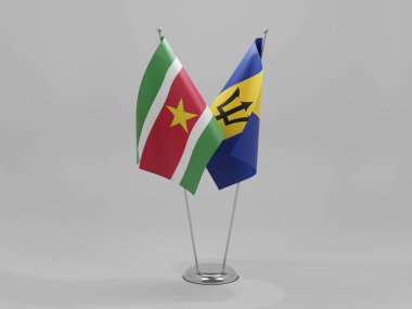Barbados - Surinam Cooperation Flags, Beyaz Arkaplan - 3D Render