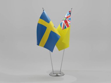 Niue - İsveç İşbirliği Bayrakları, Beyaz Arkaplan - 3D Render