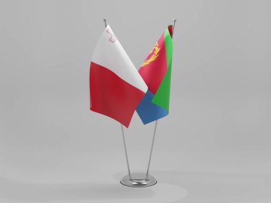 Eritre - Malta İşbirliği Bayrakları, Beyaz Arkaplan - 3D Render
