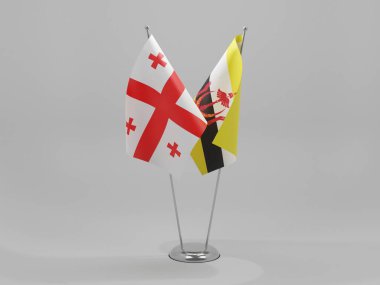 Brunei - Georgia İşbirliği Bayrakları, Beyaz Arkaplan - 3D Render