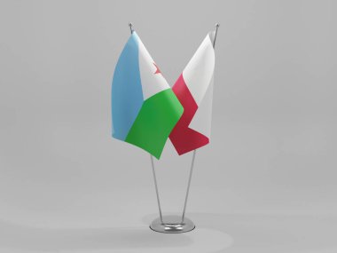 Polonya - Cibuti İşbirliği Bayrakları, Beyaz Arkaplan - 3D Render