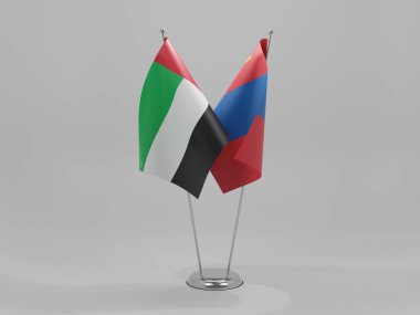 Moğolistan - Birleşik Arap Emirlikleri İşbirliği Bayrakları, Beyaz Arkaplan - 3D Render