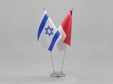 Monako - İsrail İşbirliği Bayrakları, Beyaz Arkaplan - 3D Render