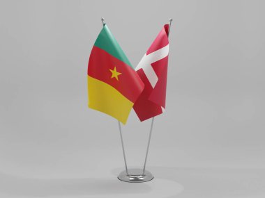 Danimarka - Kamerun İşbirliği Bayrakları, Beyaz Arkaplan - 3B Render