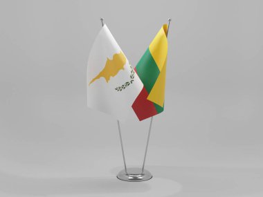 Litvanya - Kıbrıs İşbirliği Bayrakları, Beyaz Arkaplan - 3D Render