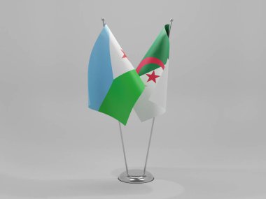 Cezayir - Cibuti İşbirliği Bayrakları, Beyaz Arkaplan - 3D Render