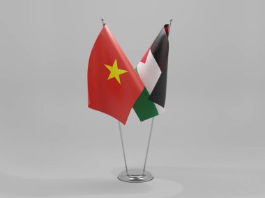 Filistin - Vietnam İşbirliği Bayrakları, Beyaz Arkaplan - 3D Render