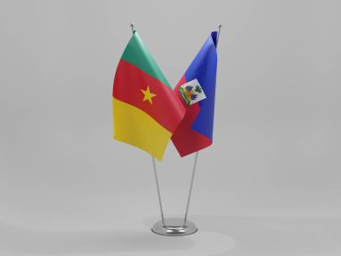 Haiti - Kamerun İşbirliği Bayrakları, Beyaz Arkaplan - 3D Render