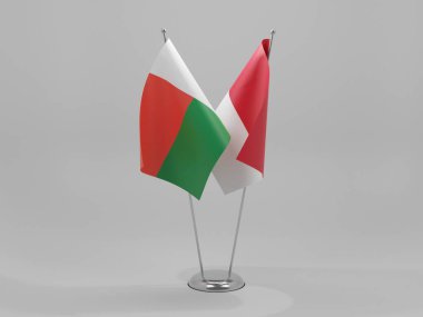 Endonezya - Madagaskar İşbirliği Bayrakları, Beyaz Arkaplan - 3D Render