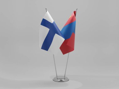 Moğolistan - Finlandiya İşbirliği Bayrakları, Beyaz Arkaplan - 3D Render