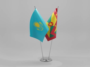 Grenada - Kazakistan İşbirliği Bayrakları, Beyaz Arkaplan - 3D Yapılandırma