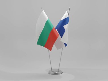 Finlandiya - Bulgaristan İşbirliği Bayrakları, Beyaz Arkaplan - 3D Hazırlama