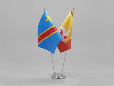 Bhutan - Kongo Demokratik Cumhuriyeti İşbirliği Bayrakları, Beyaz Arkaplan - 3D Render