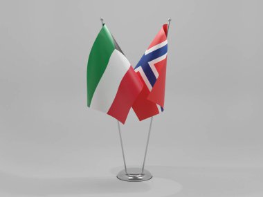 Norveç - Kuveyt İşbirliği Bayrakları, Beyaz Arkaplan - 3D Render