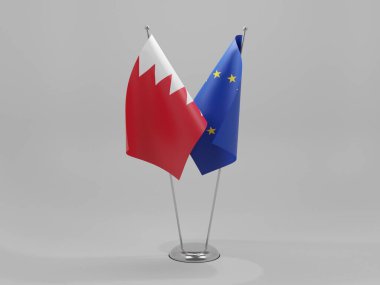 Avrupa Birliği - Bahreyn İşbirliği Bayrakları, Beyaz Arkaplan - 3D Render