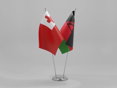 Malawi - Tonga İşbirliği Bayrakları, Beyaz Arkaplan - 3D Render