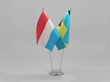 Bahamalar - Lüksemburg İşbirliği Bayrakları, Beyaz Arkaplan - 3D Render