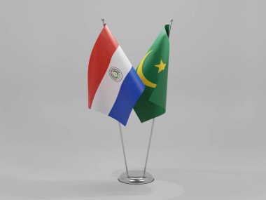 Moritanya - Paraguay İşbirliği Bayrakları, Beyaz Arkaplan - 3D Render