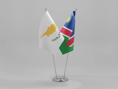 Namibya - Kıbrıs İşbirliği Bayrakları, Beyaz Arkaplan - 3D Render