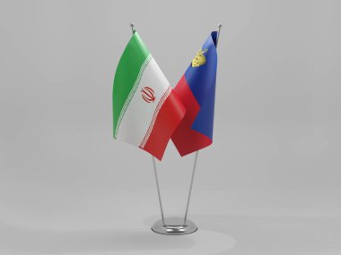 Lihtenştayn - İran İşbirliği Bayrakları, Beyaz Arkaplan - 3D Render