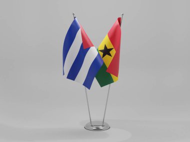 Gana - Küba İşbirliği Bayrakları, Beyaz Arkaplan - 3D Render