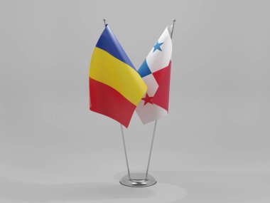 Panama - Romanya İşbirliği Bayrakları, Beyaz Arkaplan - 3D Hazırlama