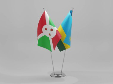 Ruanda - Burundi İşbirliği Bayrakları, Beyaz Arkaplan - 3D Render