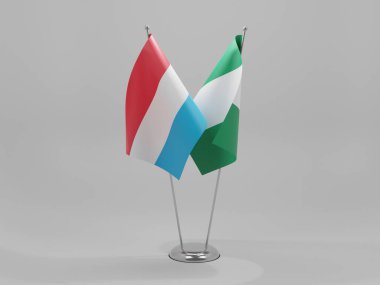 Nijerya - Lüksemburg İşbirliği Bayrakları, Beyaz Arkaplan - 3D Render