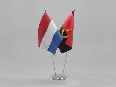 Angola - Hollanda İşbirliği Bayrakları, Beyaz Arkaplan - 3D Render