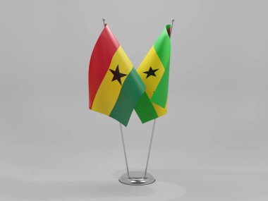 Sao Tome ve Principe - Gana İşbirliği Bayrakları, Beyaz Arkaplan - 3D Render