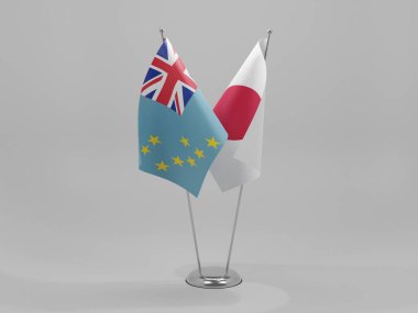 Japonya - Tuvalu İşbirliği Bayrakları, Beyaz Arkaplan - 3D Yapılandırma