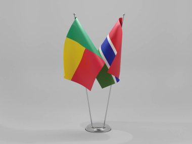 Gambiya - Benin İşbirliği Bayrakları, Beyaz Arkaplan - 3D Render