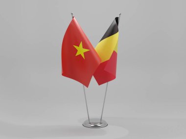 Belçika - Vietnam İşbirliği Bayrakları, Beyaz Arkaplan - 3D Render