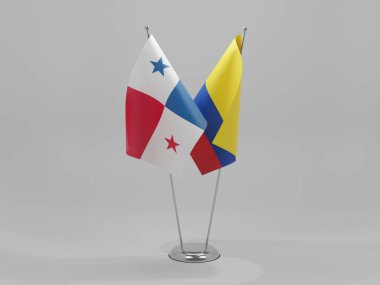 Kolombiya - Panama İşbirliği Bayrakları, Beyaz Arkaplan - 3D Render