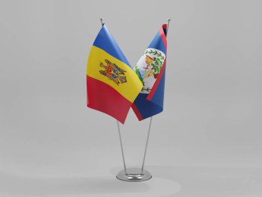 Belize - Moldova İşbirliği Bayrakları, Beyaz Arkaplan - 3B Render