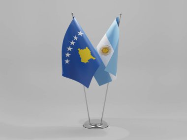 Arjantin - Kosova İşbirliği Bayrakları, Beyaz Arkaplan - 3D Hazırlama