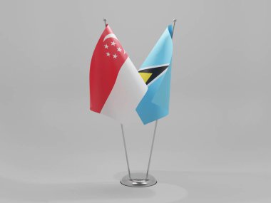 Saint Lucia - Singapur İşbirliği Bayrakları, Beyaz Arkaplan - 3D Render