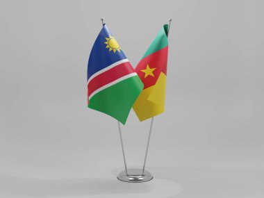 Kamerun - Namibya İşbirliği Bayrakları, Beyaz Arkaplan - 3D Render