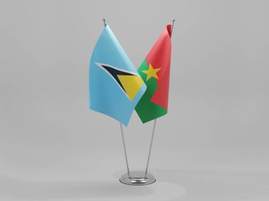 Burkina Faso - Saint Lucia İşbirliği Bayrakları, Beyaz Arkaplan - 3D Render
