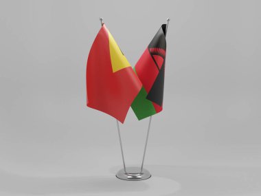 Malawi - Doğu Timor İşbirliği Bayrakları, Beyaz Arkaplan - 3D Render