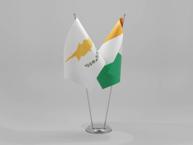 Cote D Ivoire - Kıbrıs İşbirliği Bayrakları, Beyaz Arkaplan - 3D Render