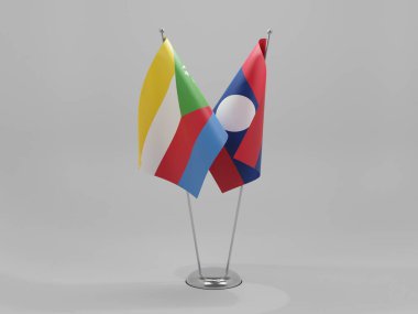 Laos - Komoros İşbirliği Bayrakları, Beyaz Arkaplan - 3D Render