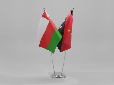 Papua Yeni Gine - Umman İşbirliği Bayrakları, Beyaz Arkaplan - 3D Yapılandırma