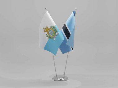 Botswana - San Marino İşbirliği Bayrakları, Beyaz Arkaplan - 3D Render